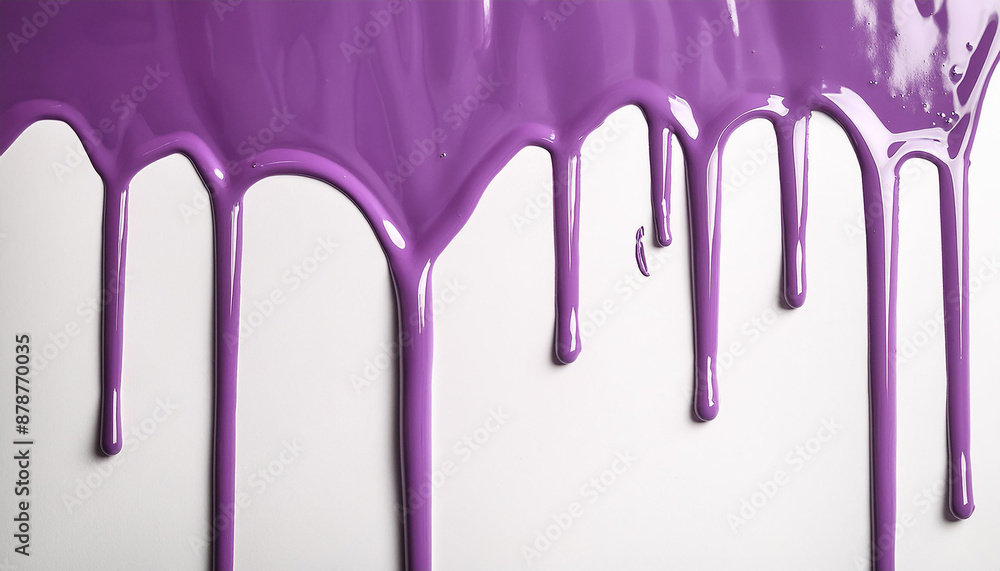 Naklejka premium Vibrant purple paint dripping on white background. Fresh bright paint flowing down. Abstract pattern