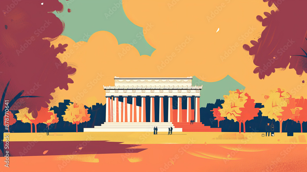 Obraz premium Risograph riso print travel poster, card, wallpaper or banner illustration, modern, isolated, clear and simple of Lincoln Memorial, Washington D.C., USA. Artistic, screen printing, graphic design