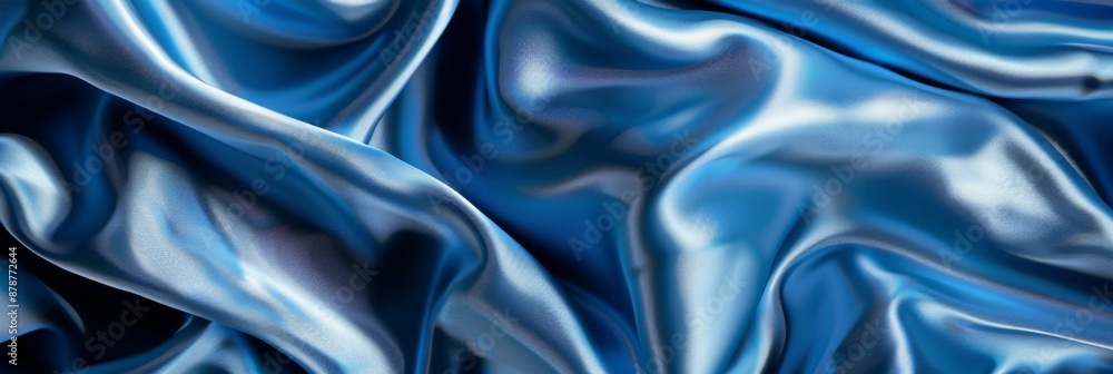 Blue drapery silk fabric background. Wavy satin cloth texture pattern. Smooth shiny drape material Blue drapery silk fabric background. Wavy satin cloth texture pattern. Smooth shiny drape material