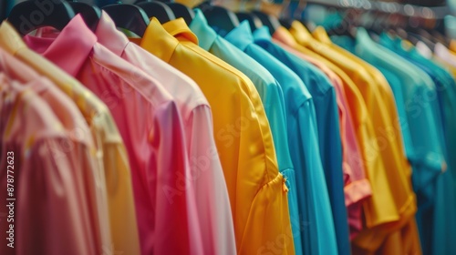 Wallpaper Mural Colorful shirts hanging on racks in a retail store Torontodigital.ca
