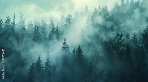 Mystic landscape with fog in the forest