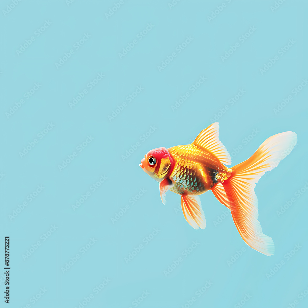 A colorful goldfish swimming on a solid aquarium A colorful goldfish swimming on a solid aquarium