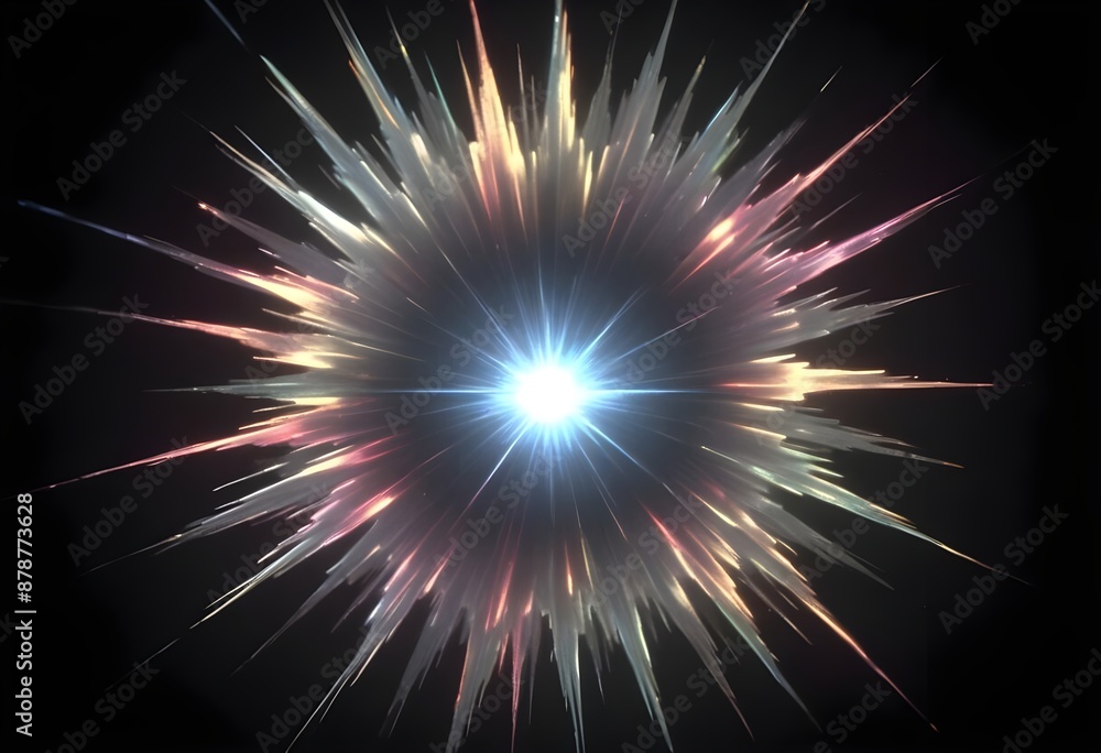 Fototapeta premium Burst flower like holographic Crystal with colorful light reflections, dark background, painting, multicolor, reflections, shiny, background, abstract, fantasy