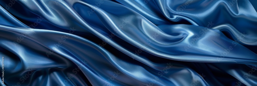 Blue drapery silk fabric background. Wavy satin cloth texture pattern. Smooth shiny drape material Blue drapery silk fabric background. Wavy satin cloth texture pattern. Smooth shiny drape material