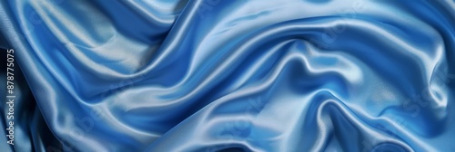 Wallpaper Mural Blue drapery silk fabric background. Wavy satin cloth texture pattern. Smooth shiny drape material Torontodigital.ca