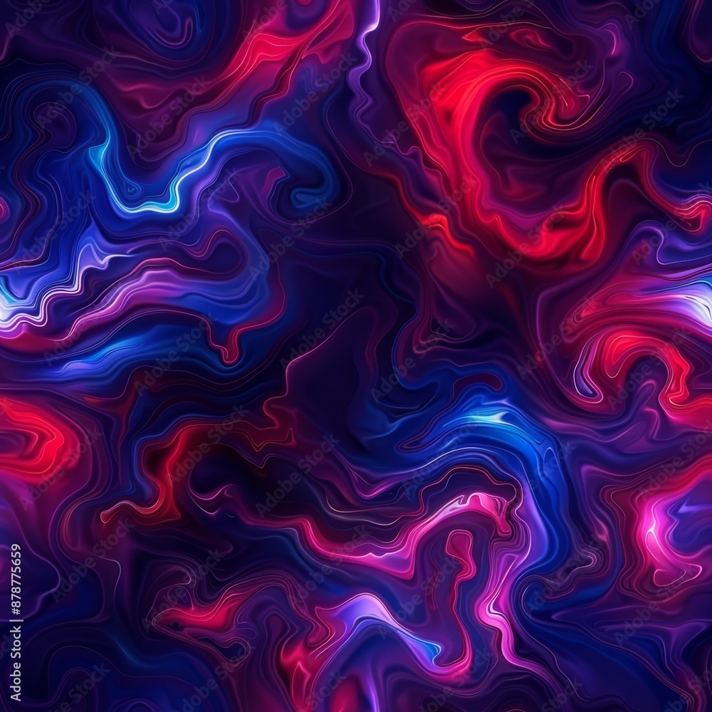Obraz premium A mesmerizing seamless pattern featuring vibrant swirling neon lights in shades of blue and red. This digital art exudes energy and dynamism, perfect for modern and futuristic designs.
