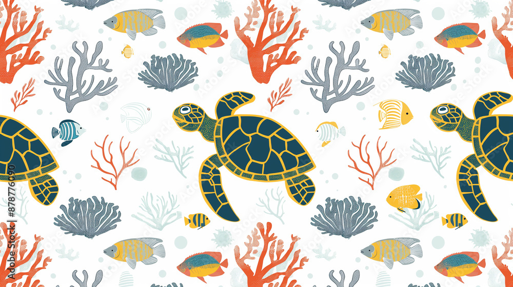 Obraz premium A colorful ocean scene with a turtle and fish