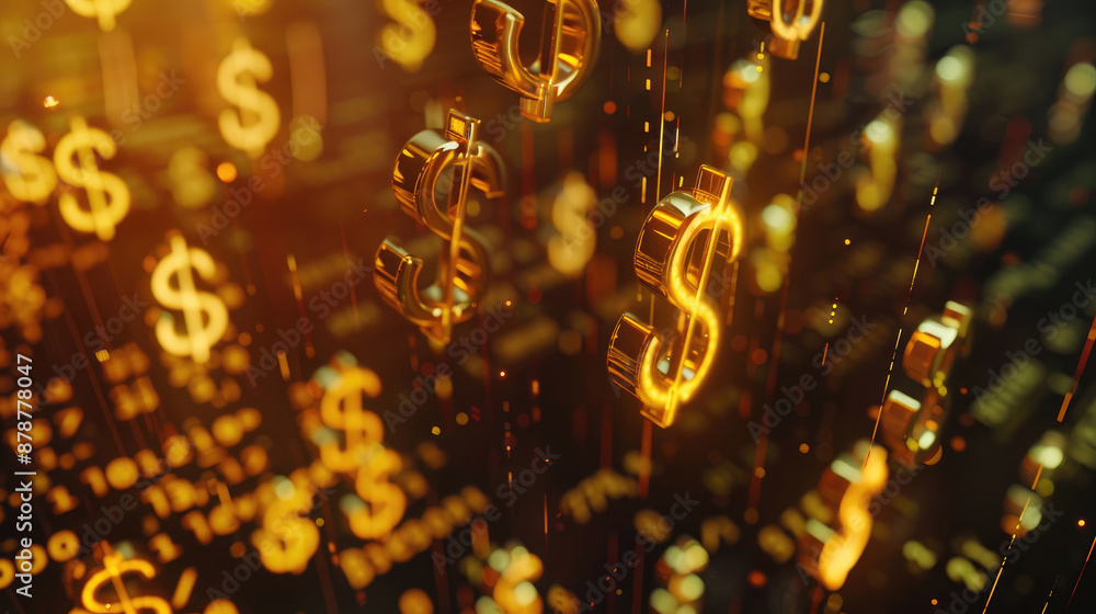 Golden Currency Symbols Floating in Digital Financial Environment Golden Currency Symbols Floating in Digital Financial Environment