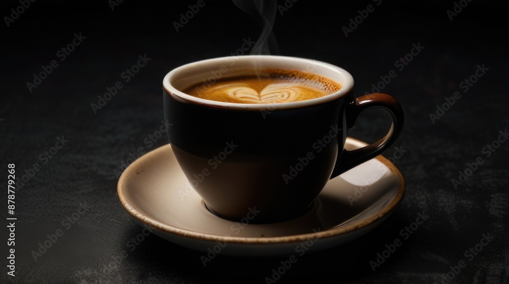 flat lay cup of coffee on a black background flat lay cup of coffee on a black background