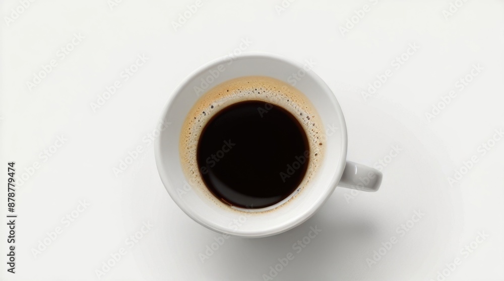 flat lay cup of coffee on a white background flat lay cup of coffee on a white background