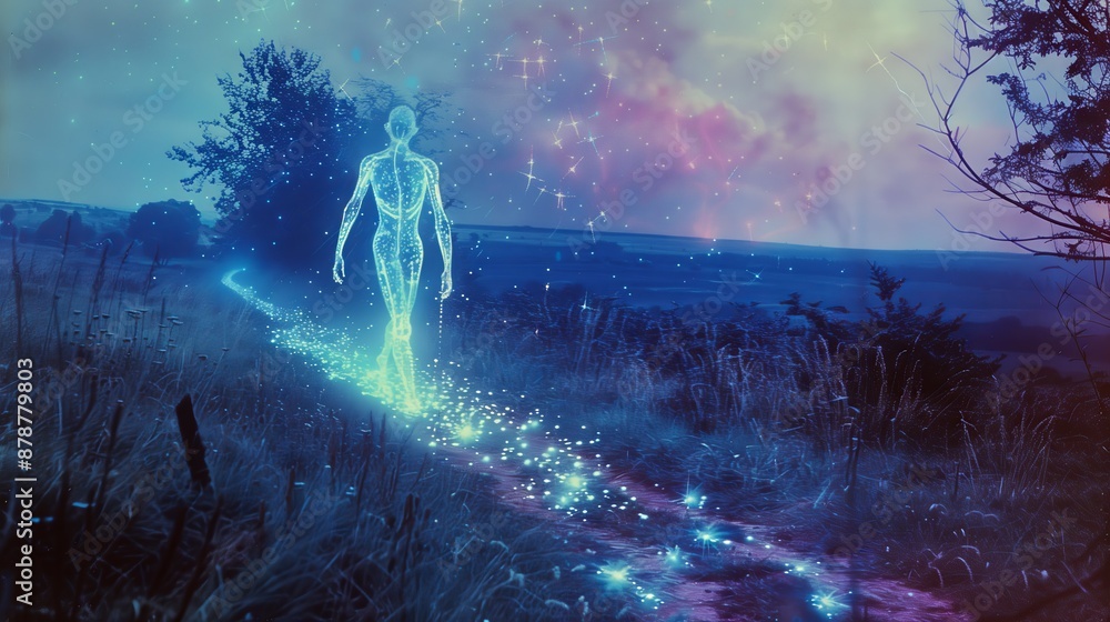 Fototapeta premium Digital Human Figure in Mystical Landscape
