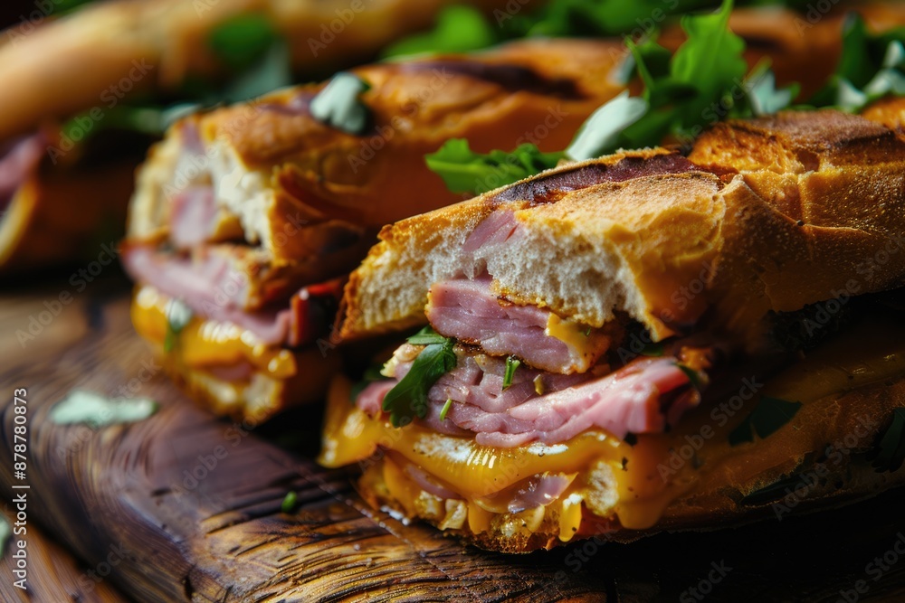 Traditional Cuban Sandwiches with Ham Pork and Cheese. Traditional Cuban Sandwiches with Ham Pork and Cheese.