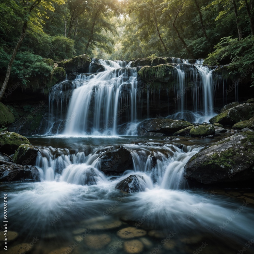 A waterfall that falls in slow motion A waterfall that falls in slow motion