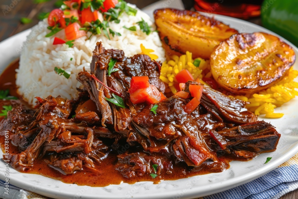 Traditional Latin American dish with shredded beef and plantains. Traditional Latin American dish with shredded beef and plantains.