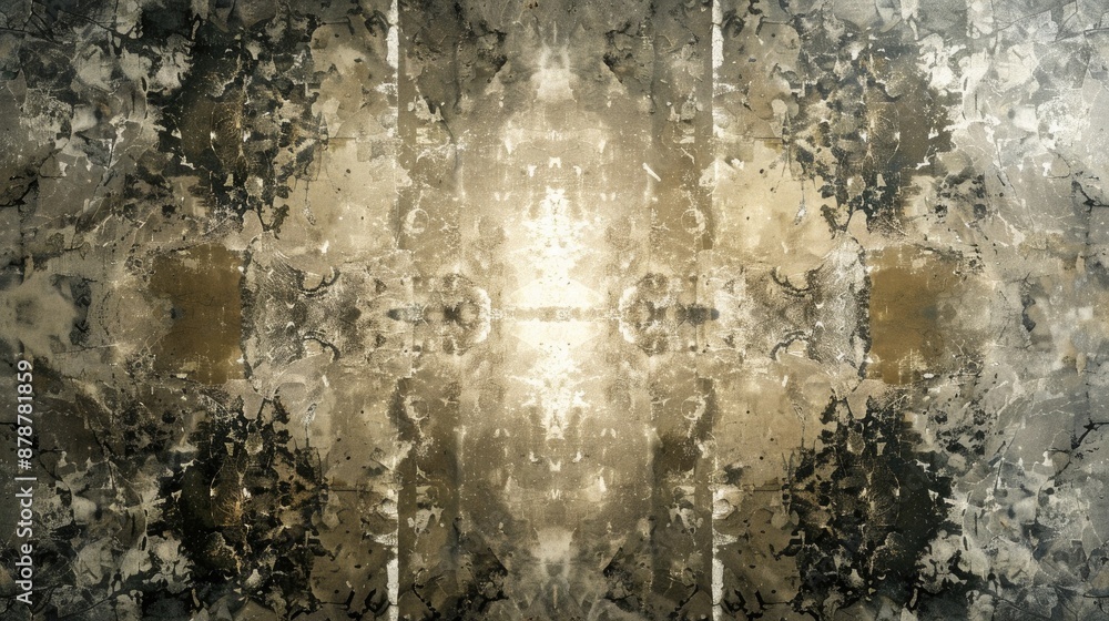 Fototapeta premium Vintage grunge cement wall with decorative patterns and bright center for a background with space for text