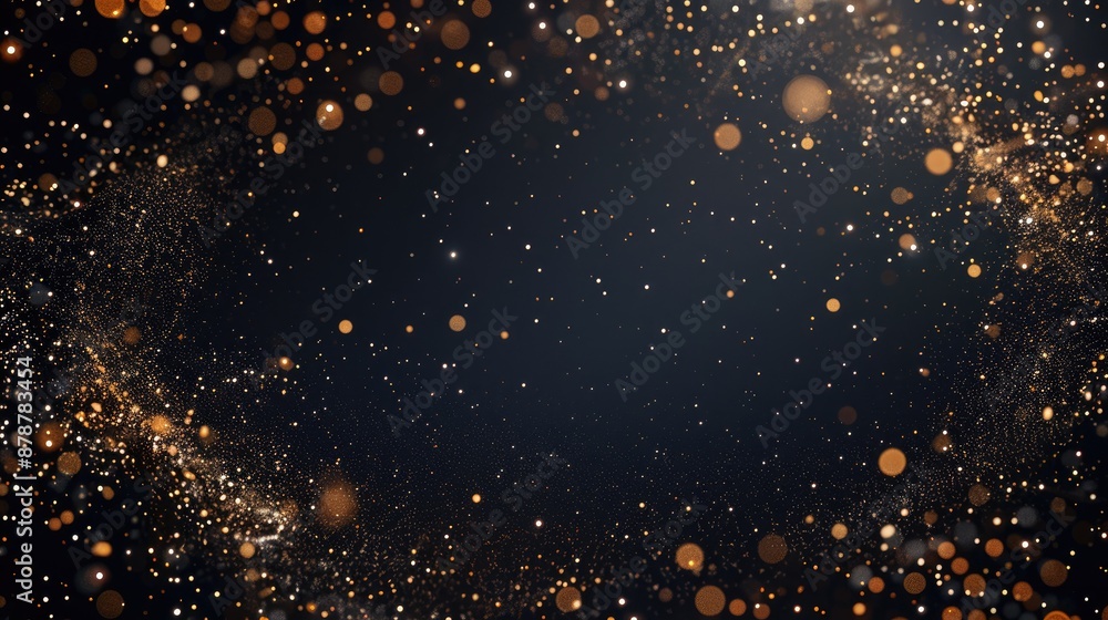 Naklejka premium Promotion space surrounded by elegant golden sparkles on black background