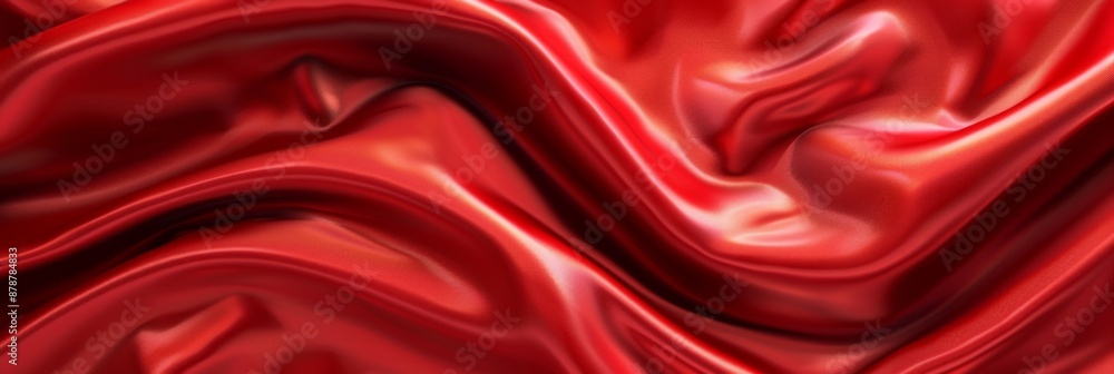 Red drapery silk fabric background. Wavy satin cloth texture pattern. Smooth shiny drape material Red drapery silk fabric background. Wavy satin cloth texture pattern. Smooth shiny drape material
