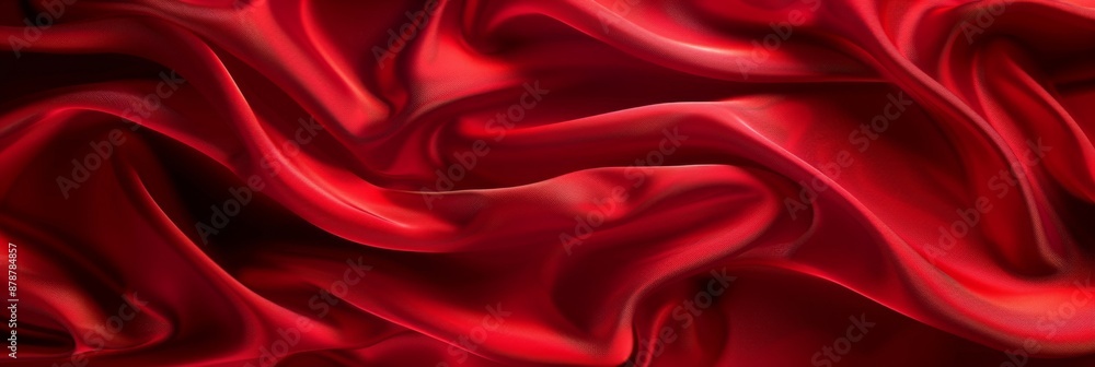 Red drapery silk fabric background. Wavy satin cloth texture pattern. Smooth shiny drape material Red drapery silk fabric background. Wavy satin cloth texture pattern. Smooth shiny drape material