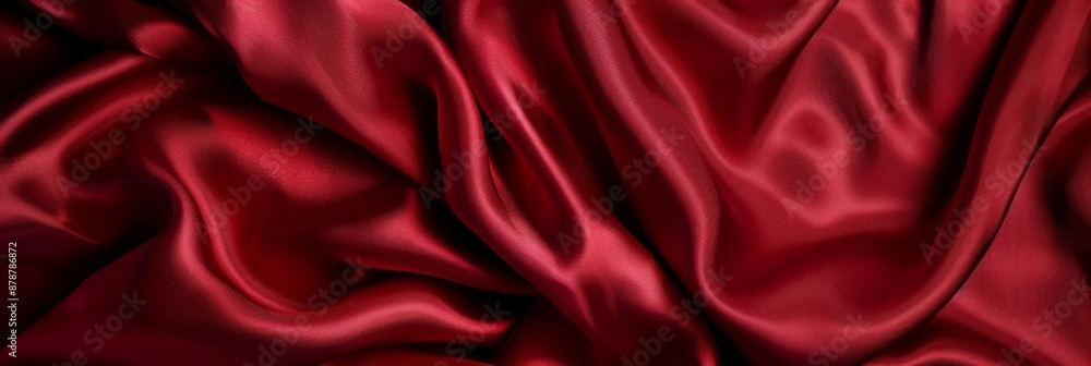 Red drapery silk fabric background. Wavy satin cloth texture pattern. Smooth shiny drape material Red drapery silk fabric background. Wavy satin cloth texture pattern. Smooth shiny drape material
