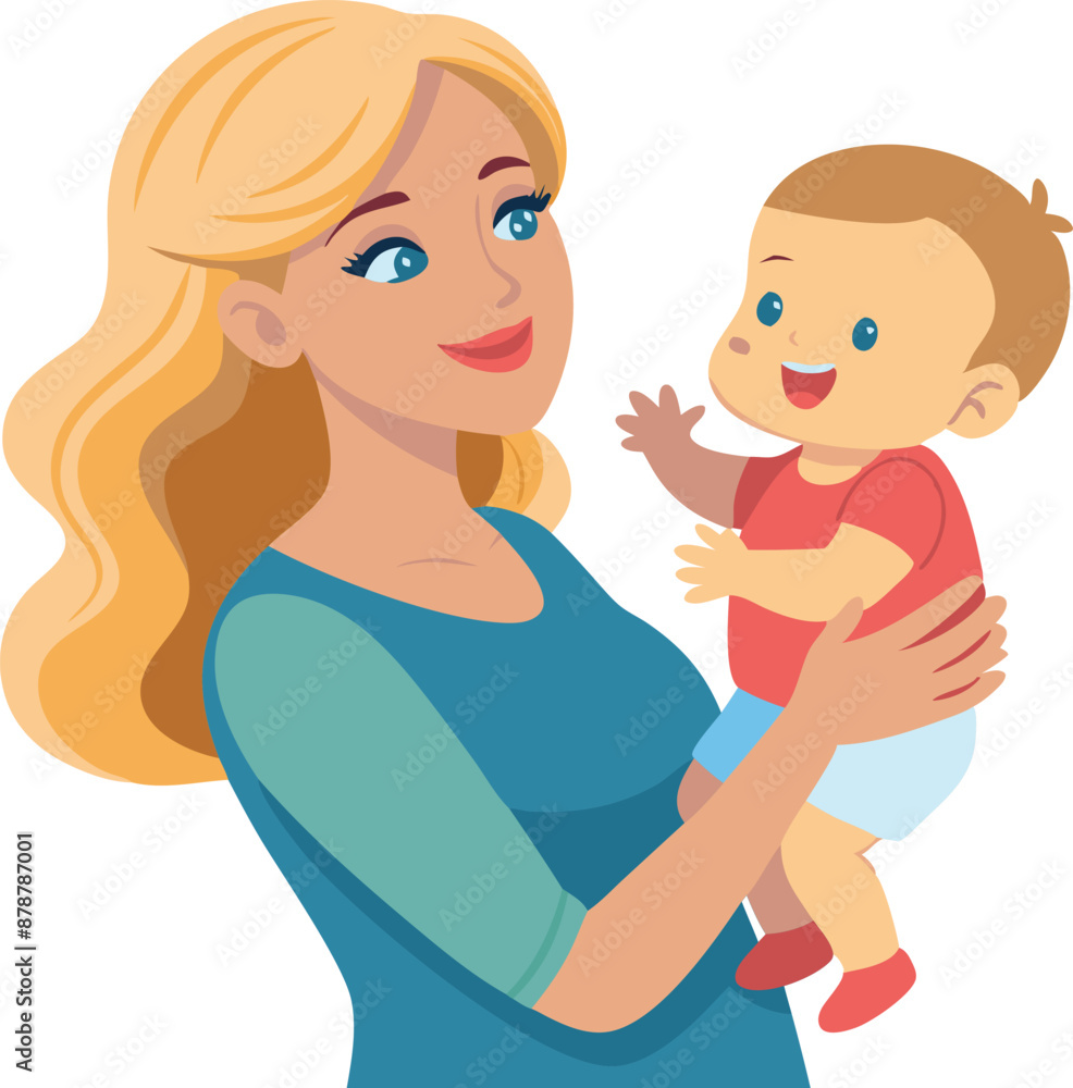 Happy mother holding her smiling baby in arms, cartoon illustration Happy mother holding her smiling baby in arms, cartoon illustration