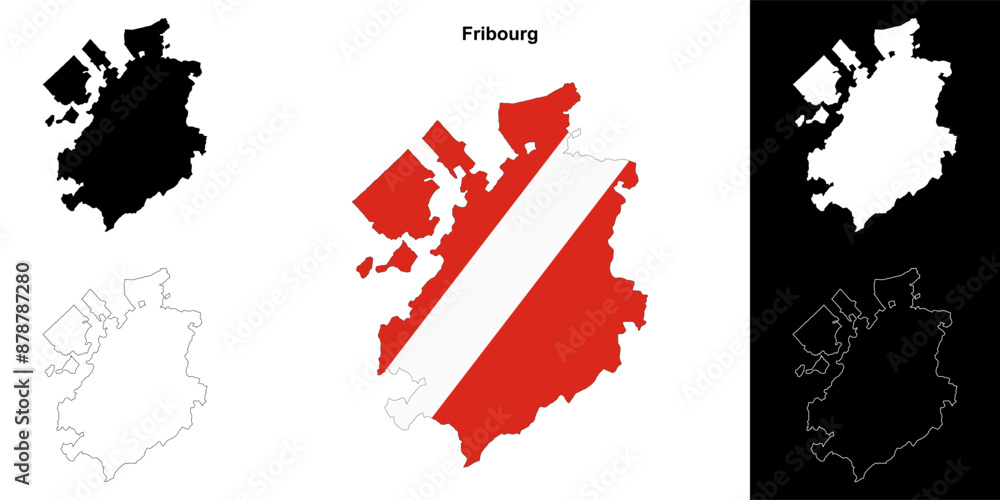 Foto Fribourg canton outline map set