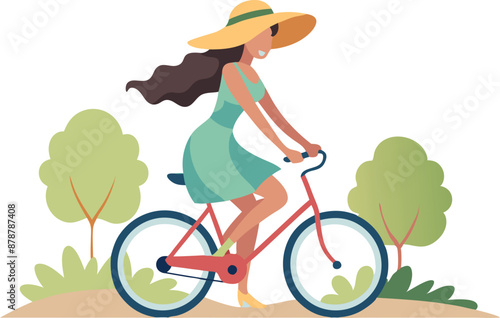 Woman enjoying summer ride on bicycle in park