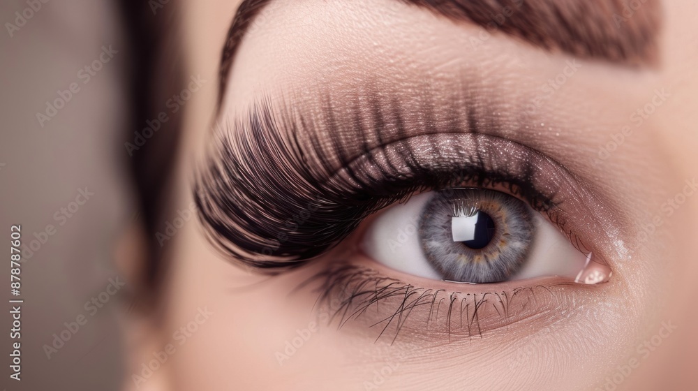 Obraz premium Close up of a woman's eye with long eyelashes