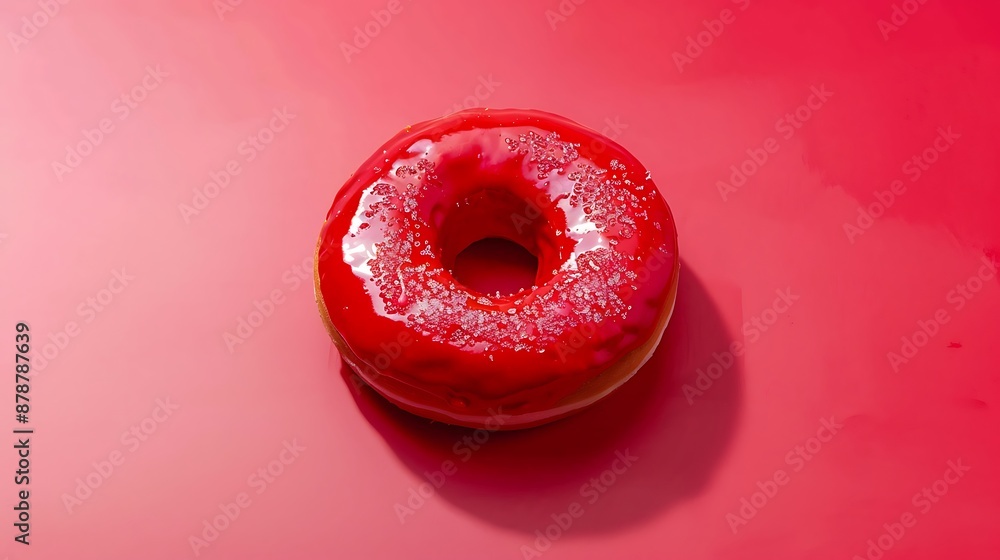 Red doughnut against brilliant backdrop Red doughnut against brilliant backdrop