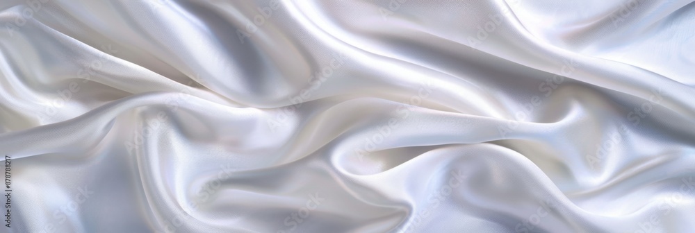 White drapery silk fabric background. Wavy satin cloth texture pattern. Smooth shiny drape material White drapery silk fabric background. Wavy satin cloth texture pattern. Smooth shiny drape material