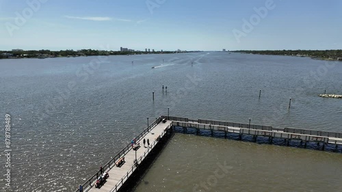 Aerial view of pier platform on the Halifax river photo