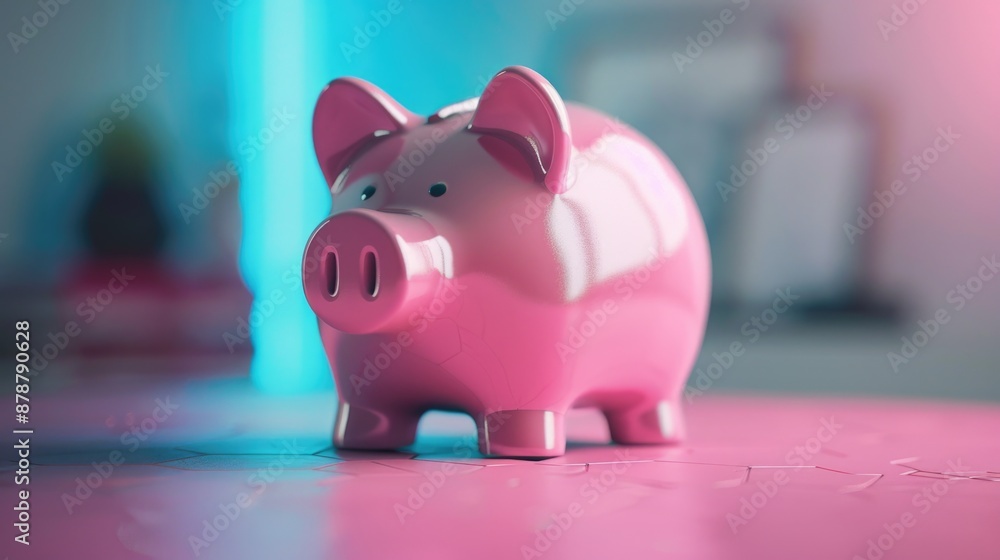 A pink piggy bank sits on a pink floor, ready for savings A pink piggy bank sits on a pink floor, ready for savings