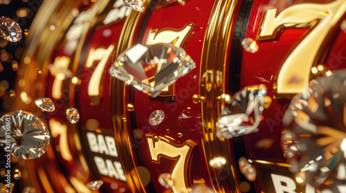 Luxurious Slot Machine with Floating Diamonds and Golden 7 BAR