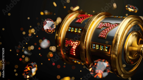 Luxurious Slot Machine with Floating Diamonds and Golden 7 BAR