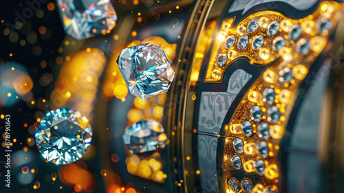 Luxurious Slot Machine with Floating Diamonds and Golden 7 BAR