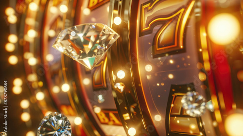 Luxurious Slot Machine with Floating Diamonds and Golden 7 BAR