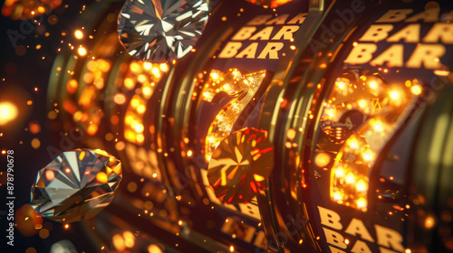 Luxurious Slot Machine with Floating Diamonds and Golden 7 BAR