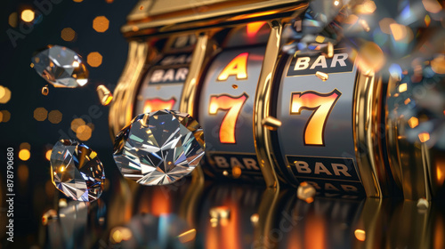 Luxurious Slot Machine with Floating Diamonds and Golden 7 BAR