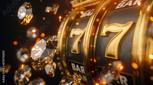 Luxurious Slot Machine with Floating Diamonds and Golden 7 BAR