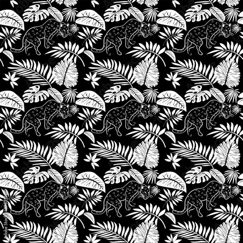 Photography Leopard in the jungle, black and white seamless pattern, monochromatic pattern,