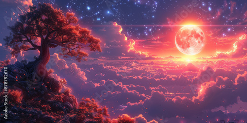 幻想的な夜空に舞う桜の花
