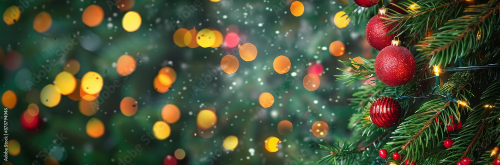Christmas holidays banner, tree, bokeh background Christmas holidays banner, tree, bokeh background