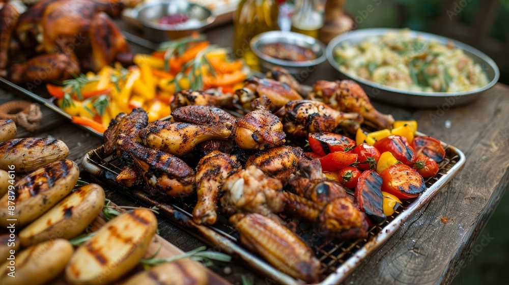 A plate of fresh salad and grilled meat. A plate of fresh salad and grilled meat.