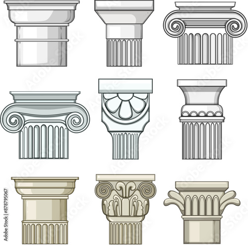 column ancient set cartoon. pillar architecture, greece old, marble stone column ancient sign. isolated symbol vector illustration