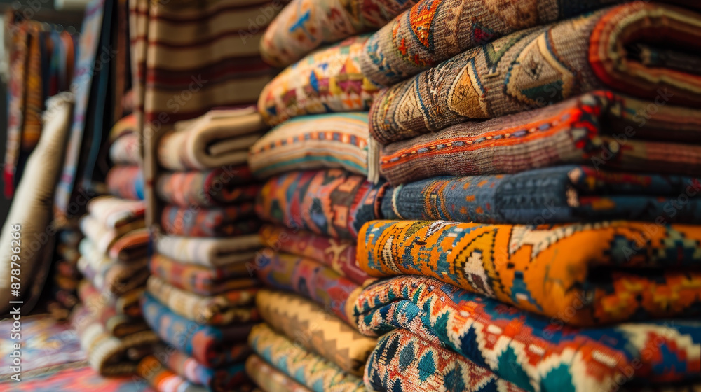 Display of ornate Oriental rugs and carpets. Display of ornate Oriental rugs and carpets.