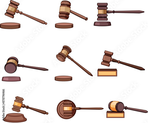judge hammer set cartoon. gavel justice, auction legal, mallet lawyer judge hammer sign. isolated symbol vector illustration