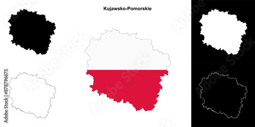 Kujawsko-Pomorskie province outline map set photo