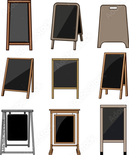 outdoor chalkboard set cartoon. menu frame, blackboard restaurant, wooden chalk outdoor chalkboard sign. isolated symbol vector illustration