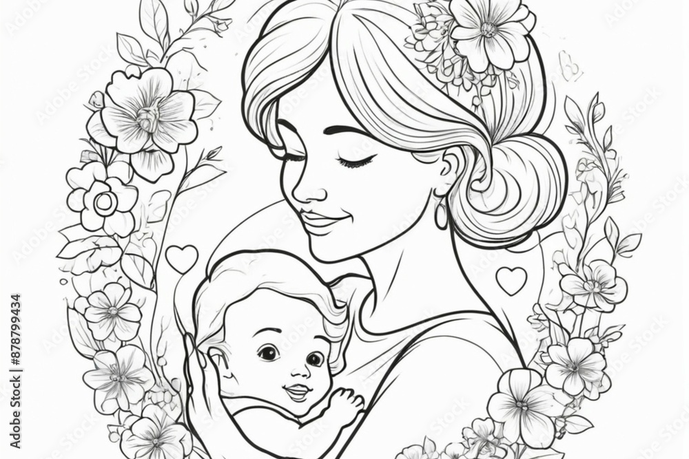 beautiful young woman and her daughter. mother's Day. vector drawing beautiful young woman and her daughter. mother's Day. vector drawing