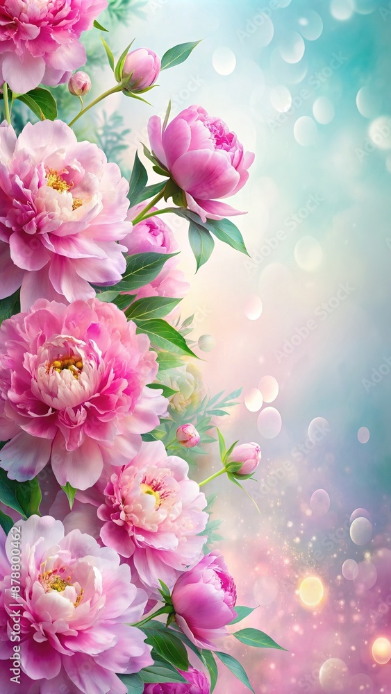 Tender peonies on pink background with copy space. Abstract natural floral frame layout with text space. Romantic feminine composition. Wedding invitation. International Women day, Mother Day concept Tender peonies on pink background with copy space. Abstract natural floral frame layout with text space. Romantic feminine composition. Wedding invitation. International Women day, Mother Day concept
