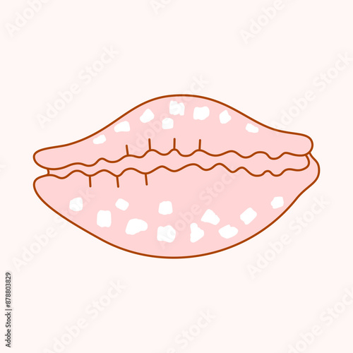 Tiger Cowrie seashell is an egg-shaped, spotted shell. Ocean exotic underwater conch aquatic mollusk. Vector simple schematic illustration of tropical snail shell on an isolated background.